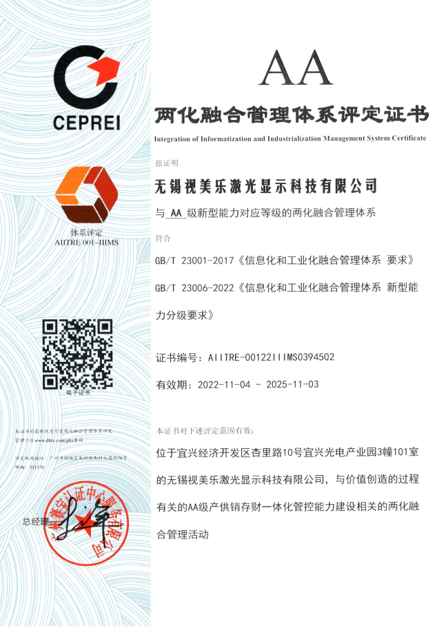 喜報(bào) | AA級(jí)！SEEMILE榮獲兩化融合管理體系評(píng)定證書